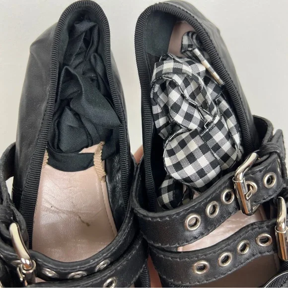 Miu Miu Ribbon Strap Mary Jane Leather Ballet Flats - Picture 5 of 12